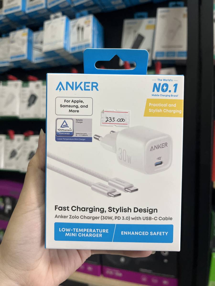 Anker Zolo Charger (30W, PD 3.0) With USB-C Cable White
