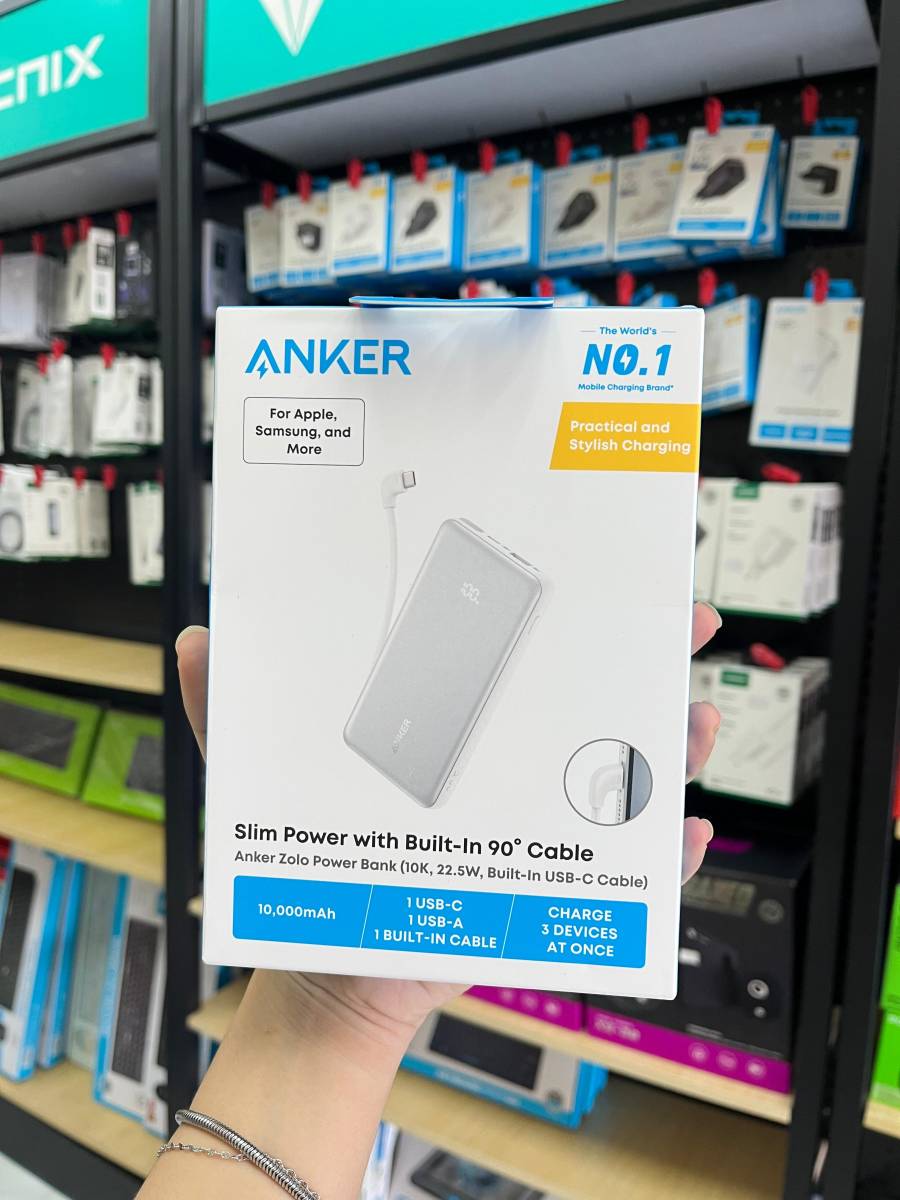 Anker Zolo Power Bank (10K, 22.5W, Build-In USB-C Cable) White