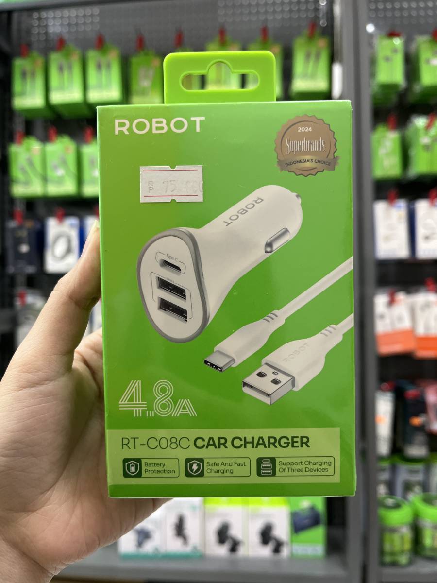 Robot RT-C08C Car Charger 4.8A With Type C Cable White