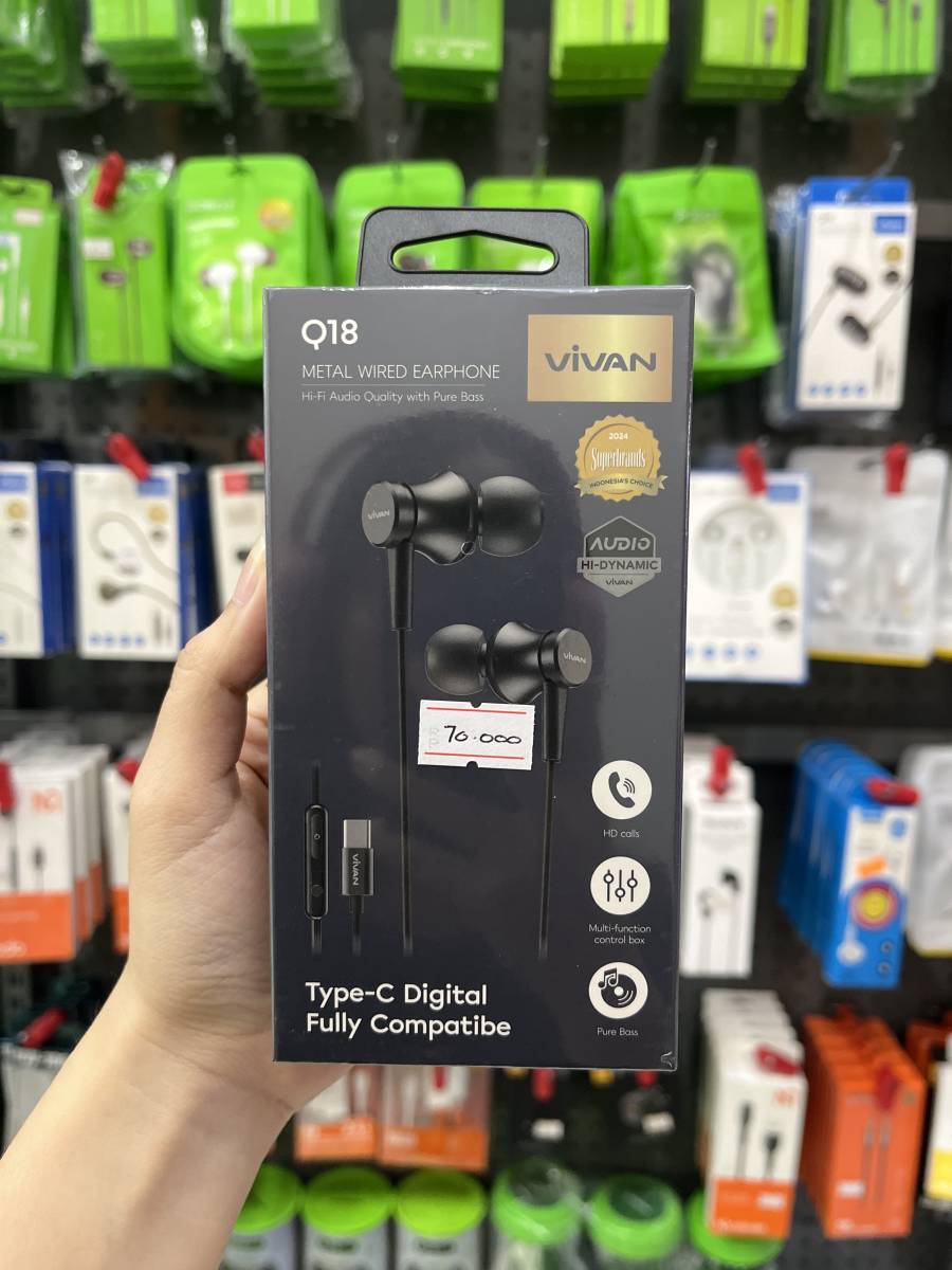 Vivan Q18 Type-C Wired Earphones Black