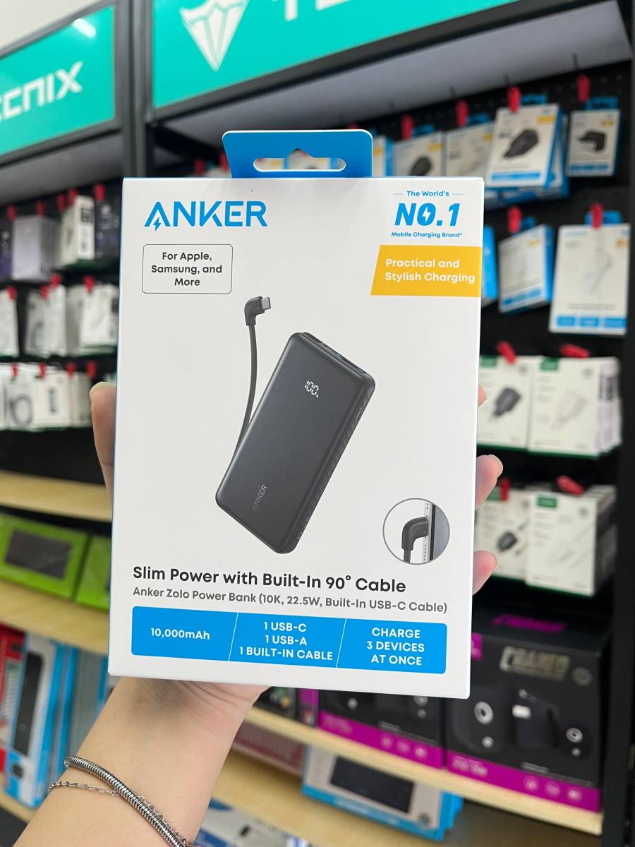 Anker Zolo Power Bank (10K, 22.5W, Build-In USB-C Cable) Black