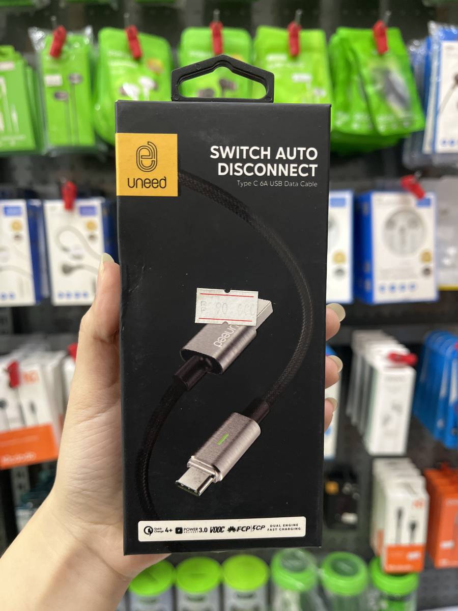 Uneed Auto Disconnect Type-C 6A USB Cable 1.2M Black - Vooc QC PD FCP SCP - UCB45C