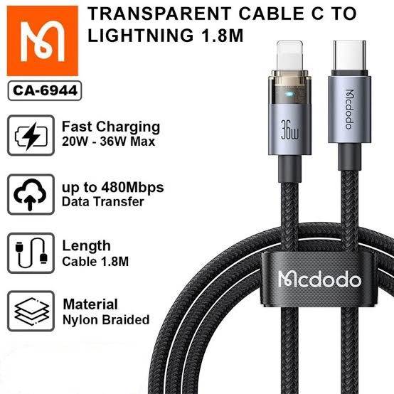 Mcdodo CA-6944 Type C to Lighting 36W Cable 1,8m Black Braided