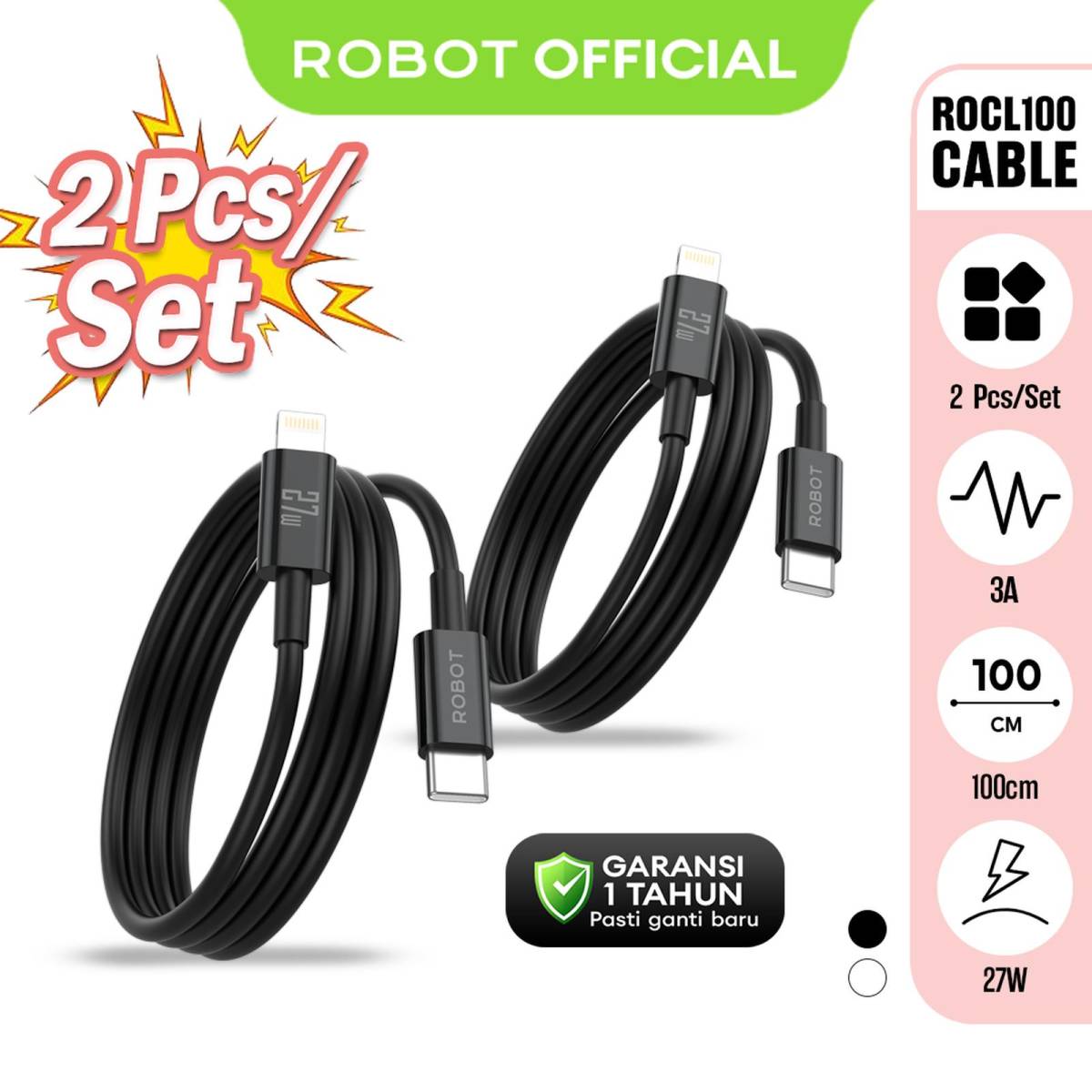 Robot ROCL100 Type C to Lightning 27W 1M (2Pcs/Set)