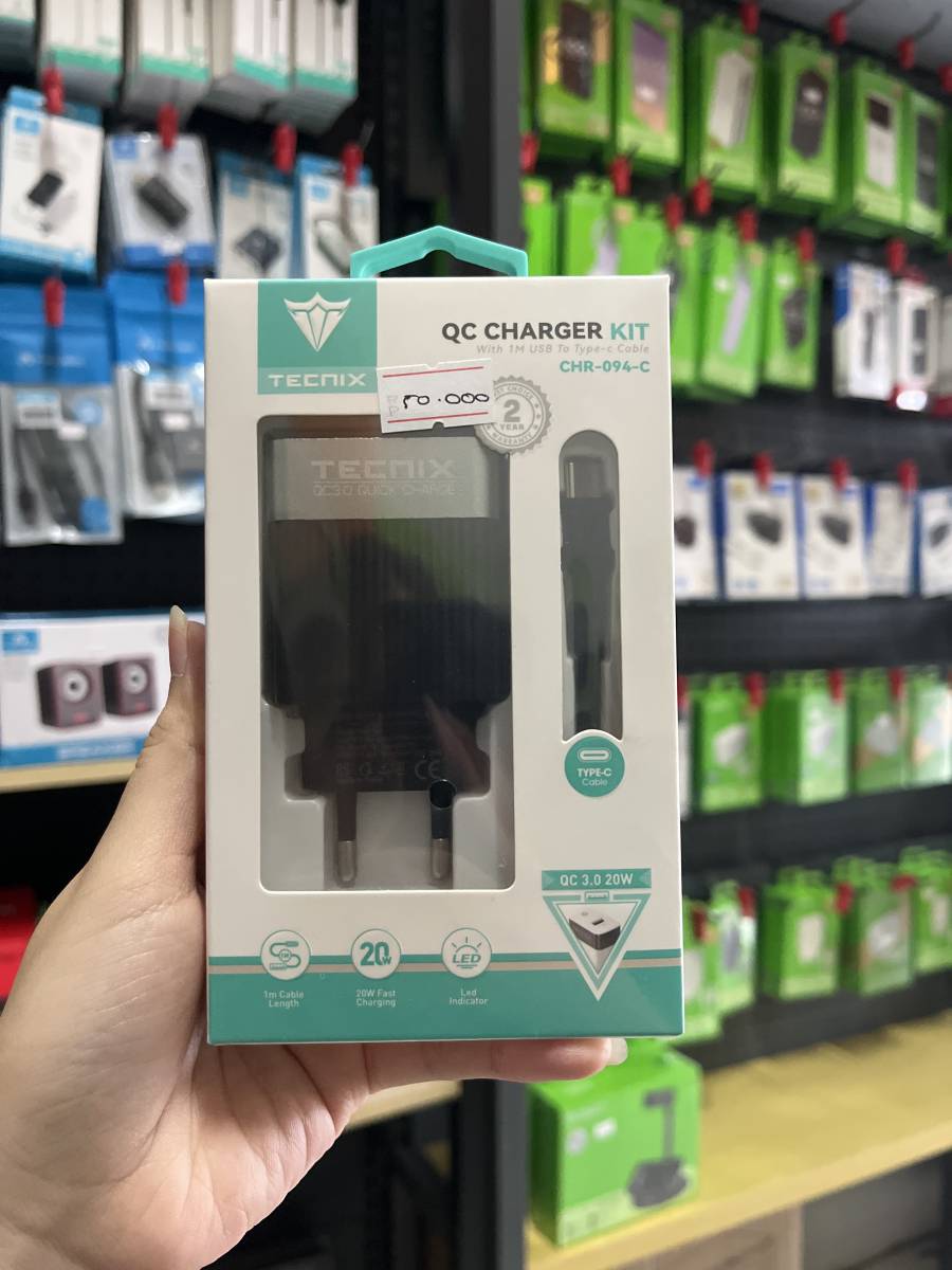 Tecnix CHR-094-C Charger Set With Type-C Cable QC 3.0 20W