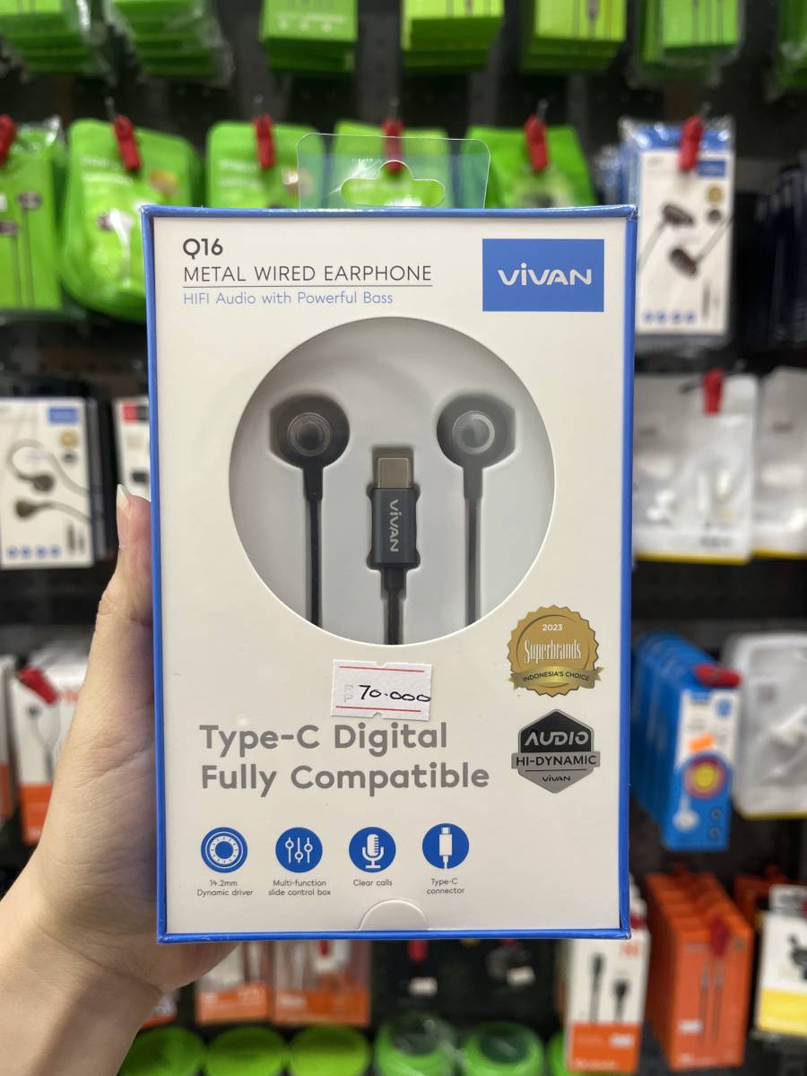 Vivan Q16 Metal Wired Earphone Type-C Gray