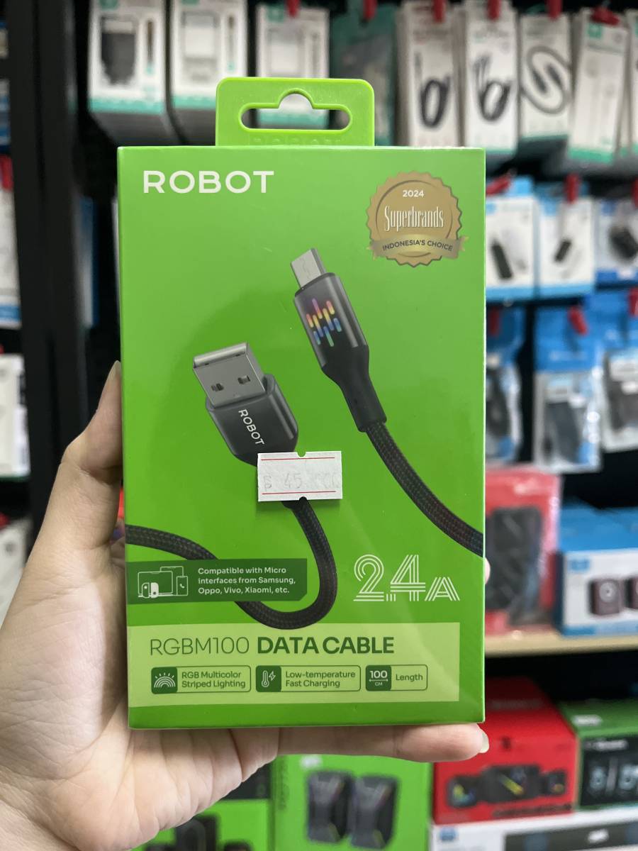 Robot RGBM100 Data Cable Micro USB 2.4A (Compatible for Samsung, Oppo, Vivo, Xiaomi, etc) Black