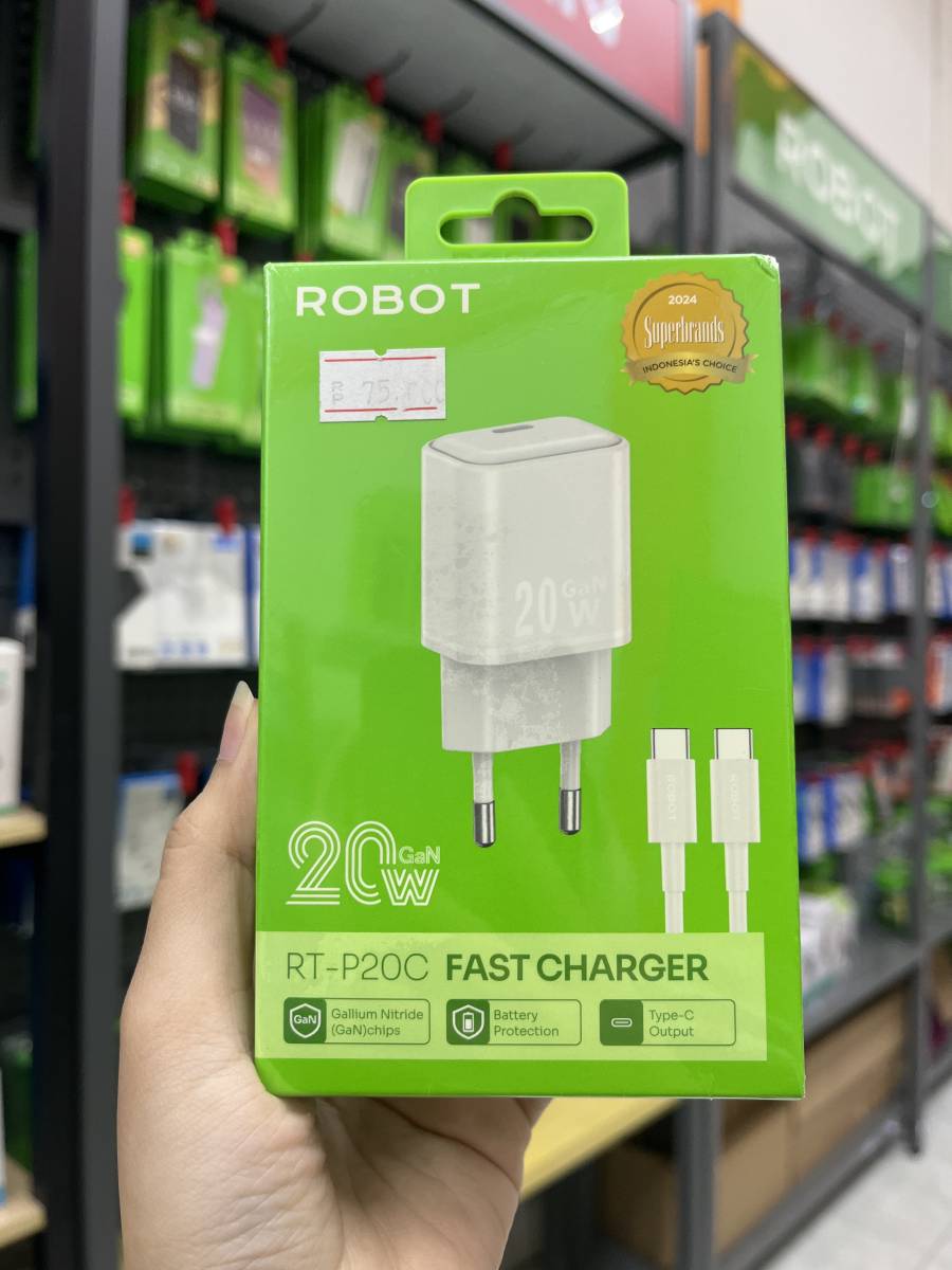 Robot RT-P20C Fast Charger Set GaN 20W White With type C Cable