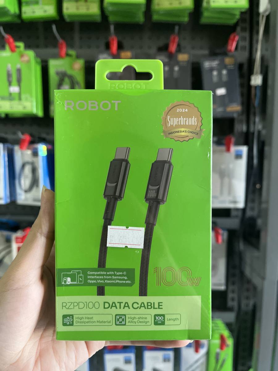 Robot RZPD100 Data Cable Type C to Type C 100W (Compatible For Samsung Oppo Vivo Xiaomi Iphone etc) Black