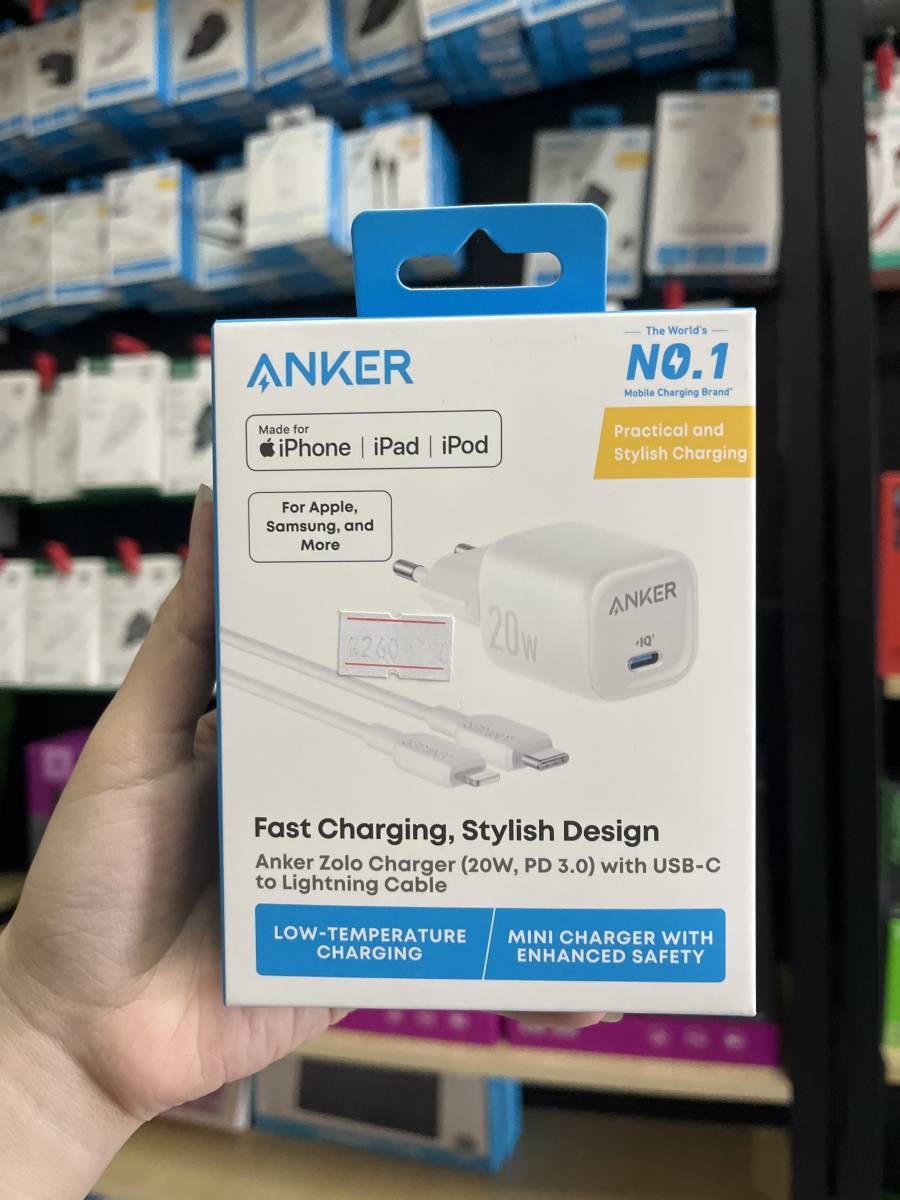 Anker Zolo Charger (20W PD3.0) with cable Type c to Lightning White MFI