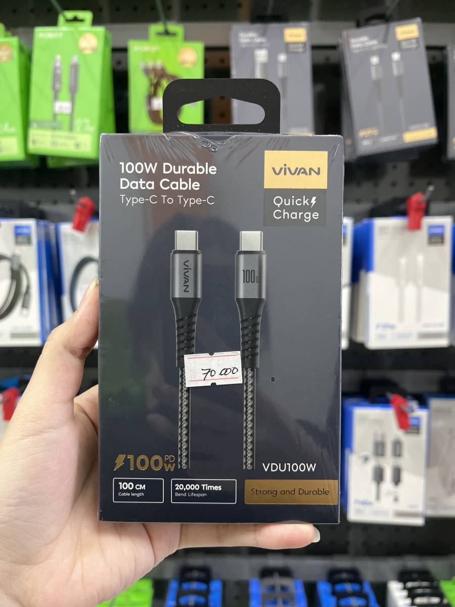 Vivan VDU100W Data Cable Type-C to Type-C 100W Black