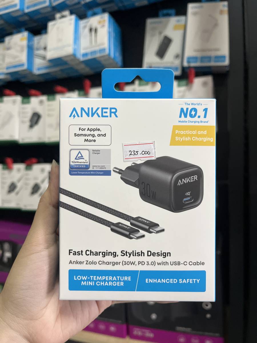 Anker Zolo Charger (30W, PD 3.0) With USB-C Cable Black