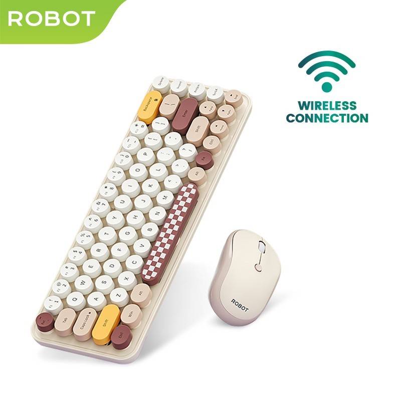 Robot KM3600 Wireless Keyboard Mouse Combo Creamy